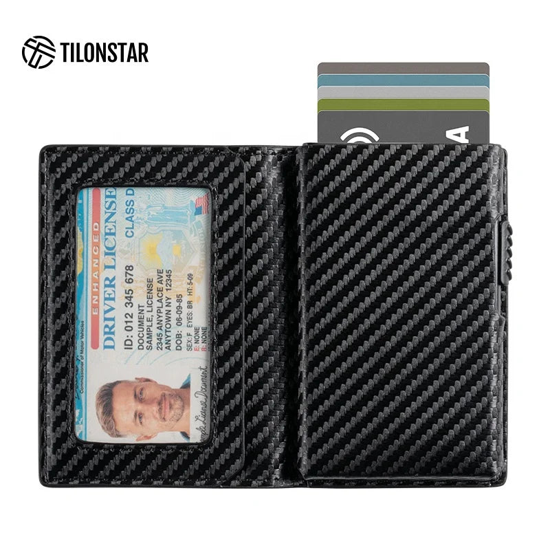 Factory Customization Leather Aluminum Case Credit Card Holders Minimalist RFID Wallet Men Pop up Card Holder