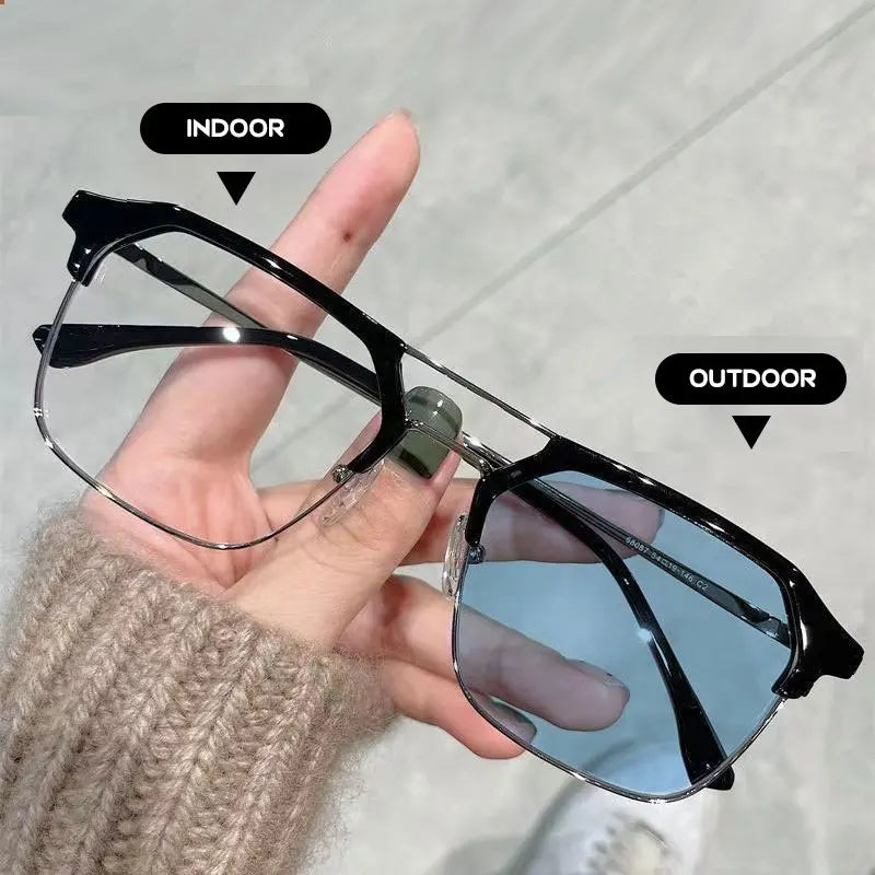 Wholesale Fashion Ultralight Anti Blue Light Colorchange Eyeglasses Half Frame Photochromic Glasses Men Women