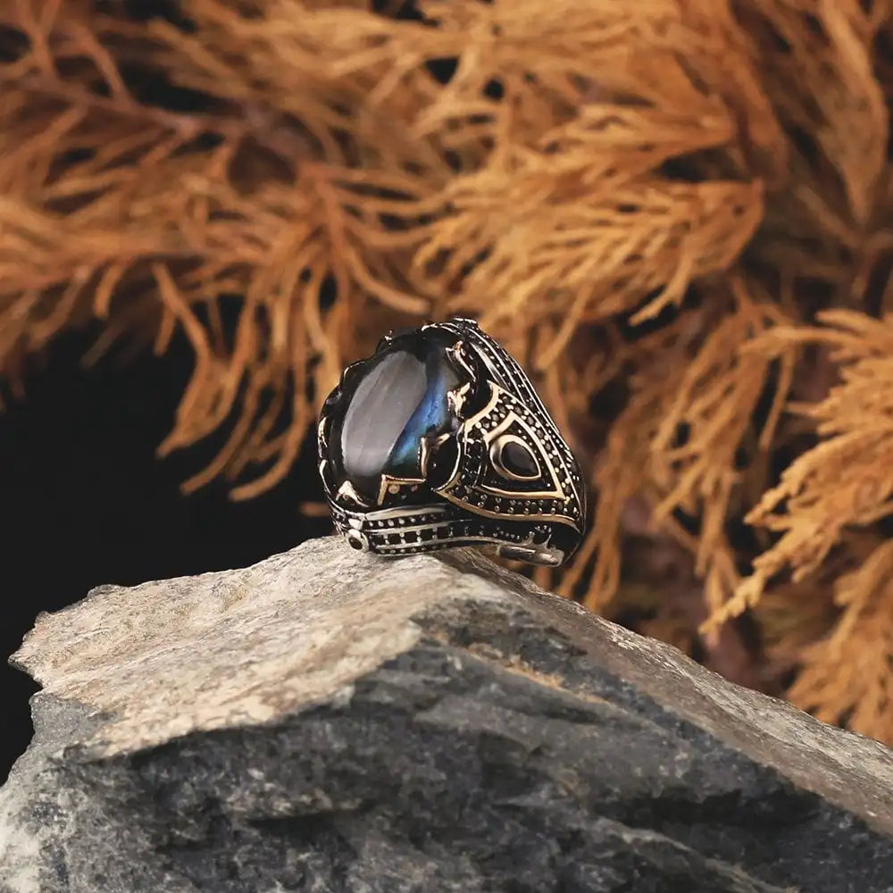 Wholesale Azuris 925 Sterling Silver Men's Ring Ottoman Style Turkey Natural Aqeeq Stone VALKH1054