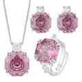 Luxury Rose Flower Necklace Earrings Ring Fashion Women's Jewelry Sparkling Zirconia Wedding Engagement Jewelry