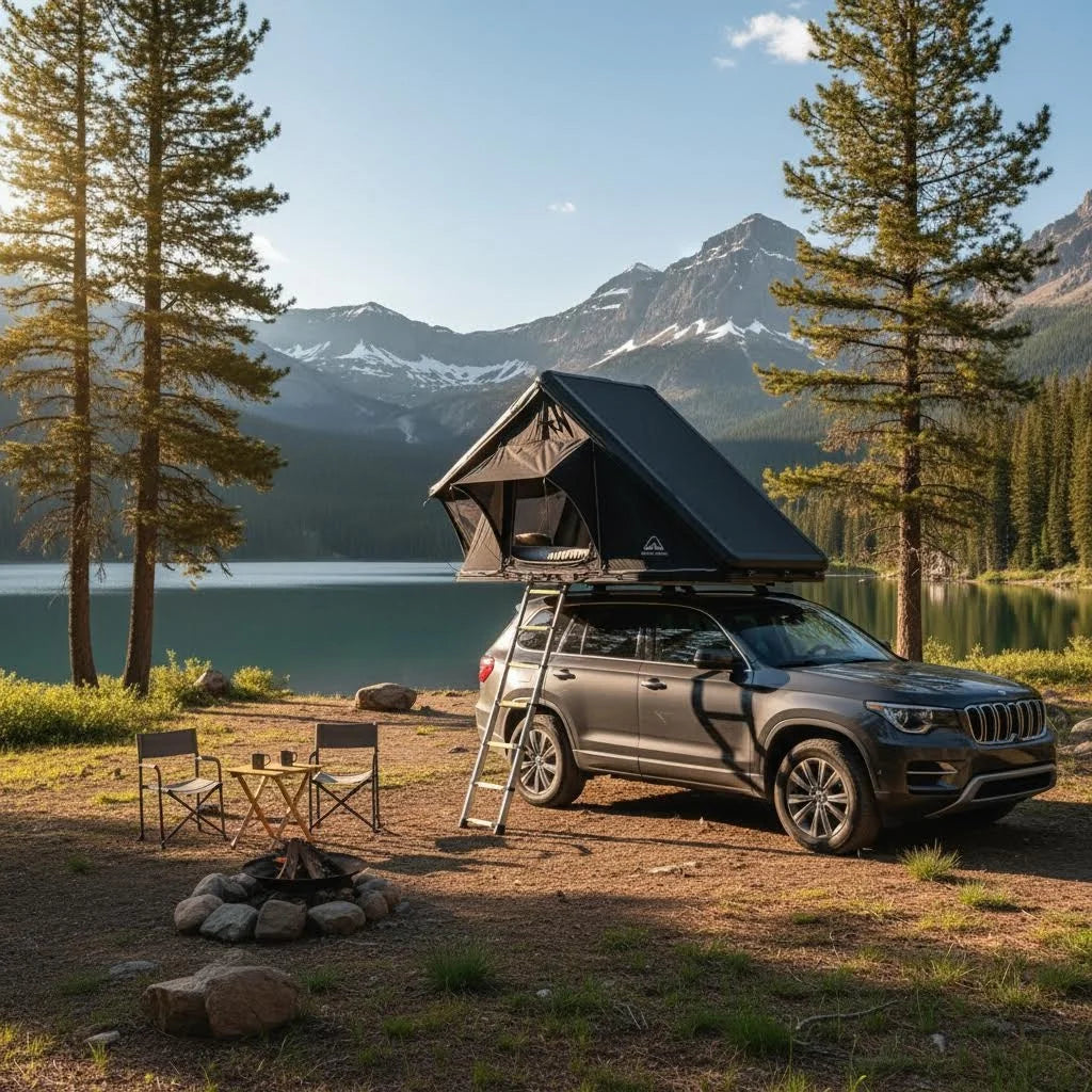 Premium Waterproof Polyester Fabric Car Tent >3000mm Waterproofing Quick Setup Auto Hydraulic Camping Shelter for All Season