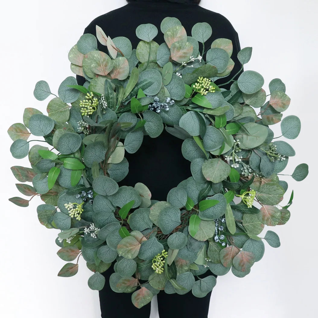 60cm Artificial House Decoration Door Wreath Green Leaf Eucalyptus for Christmas & Mother's Day