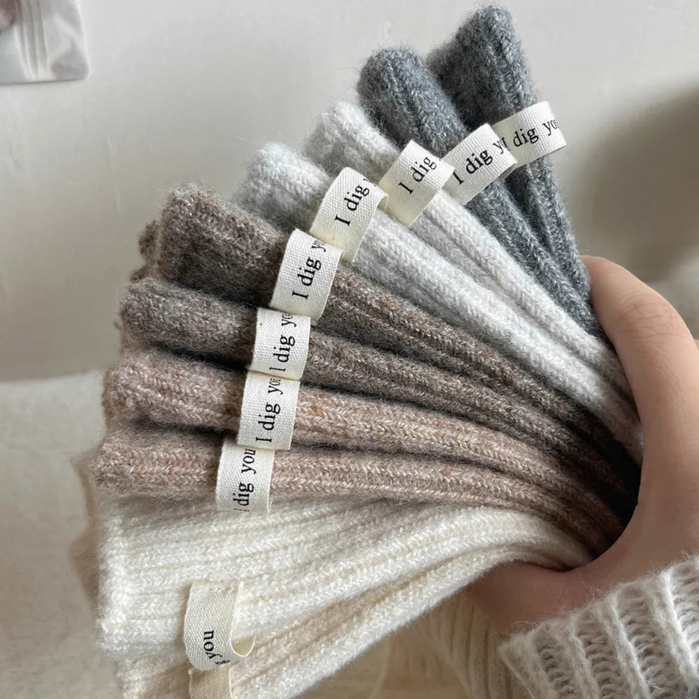 Winter Super Thick Warm Wool Women Stockings Solid Color Woven Label Slouch Socks Women