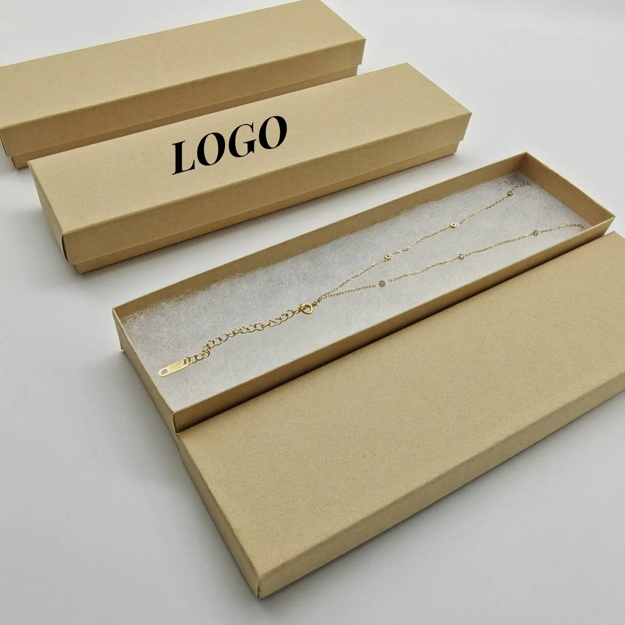 Wholesale Natural Kraft Cotton Filled Paper Boxes Z82K Model 8x2x1 Size for Necklace Storage Custom Logo Jewelry Box Packaging
