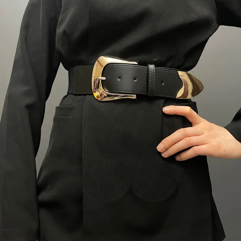 Women's Versatile PU Belt with Elastic Waistband Fashion Decorative Accessories Featuring Pin Buckle