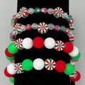Red & Green Peppermint Inspired Christmas Theme Handmade Beaded Bracelets - Multiple Sizes Available