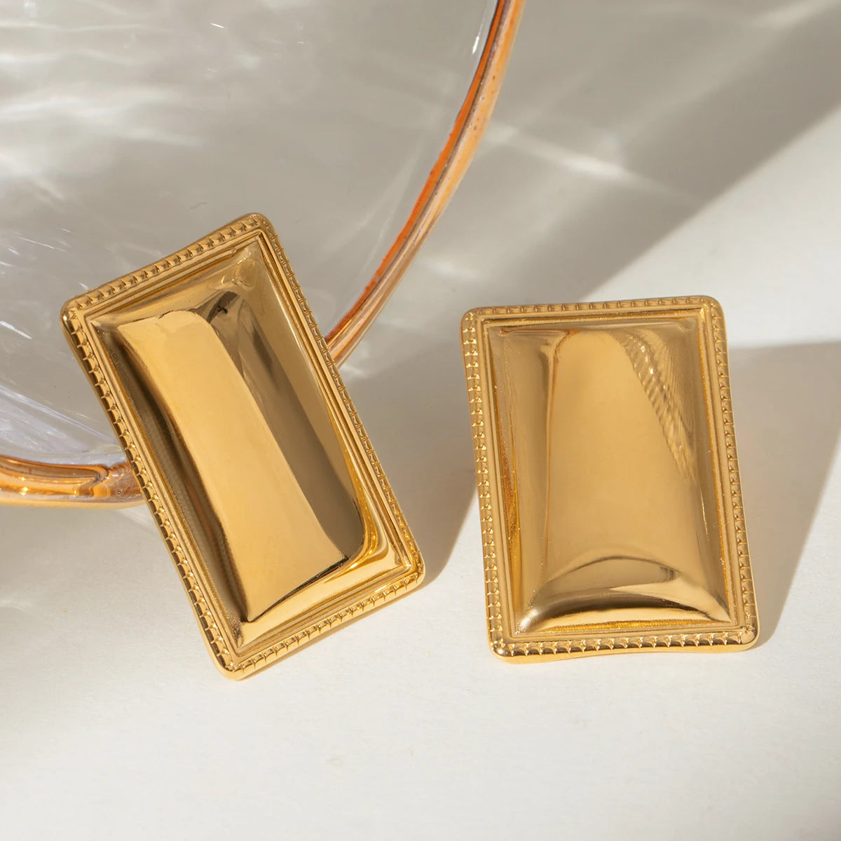 Ins 18k Gold Plated Stainless Steel Waterproof Simple Square Polished Earrings