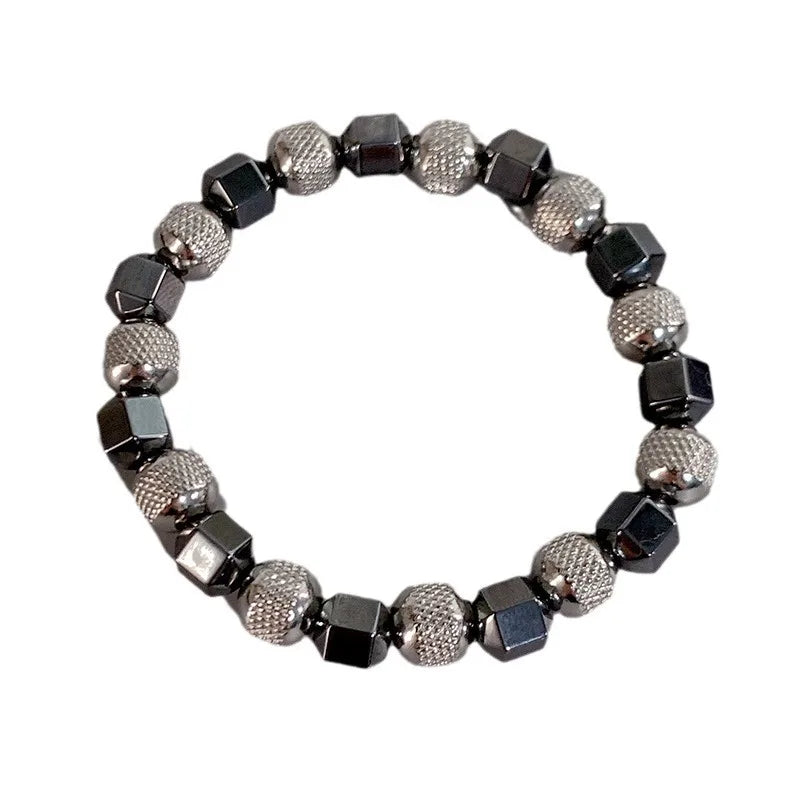 Fenyi Wholesale Jewelry Fashion Unique Personality Trend Hip Hop Street Black Gallstone Beaded Stainless Steel Bracelet Men