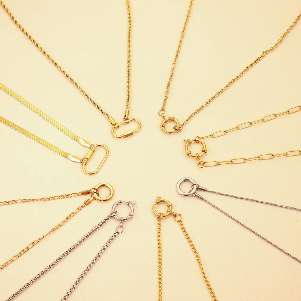 Wholesale Gold Plated Chain With Push Clasp Paperclip Necklace Circle Push Clasp in Stainless Steel Dainty Link Chain Jewelry MegaBDM