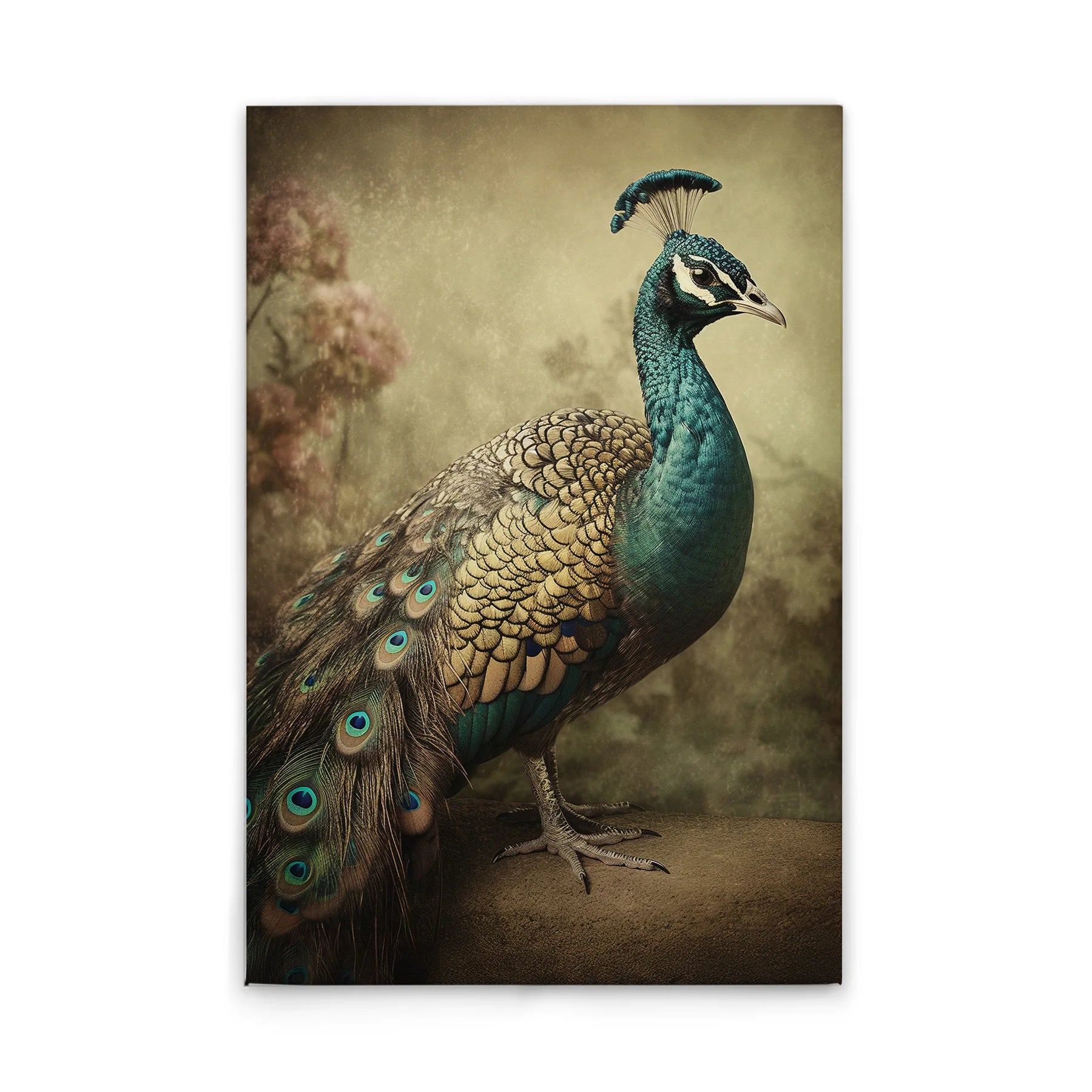 Made In Germany - Home Decor Canvas Picture Peacock - Wall Painting Mural In Blue And Beige - Canvas Picture On Stretcher Frame