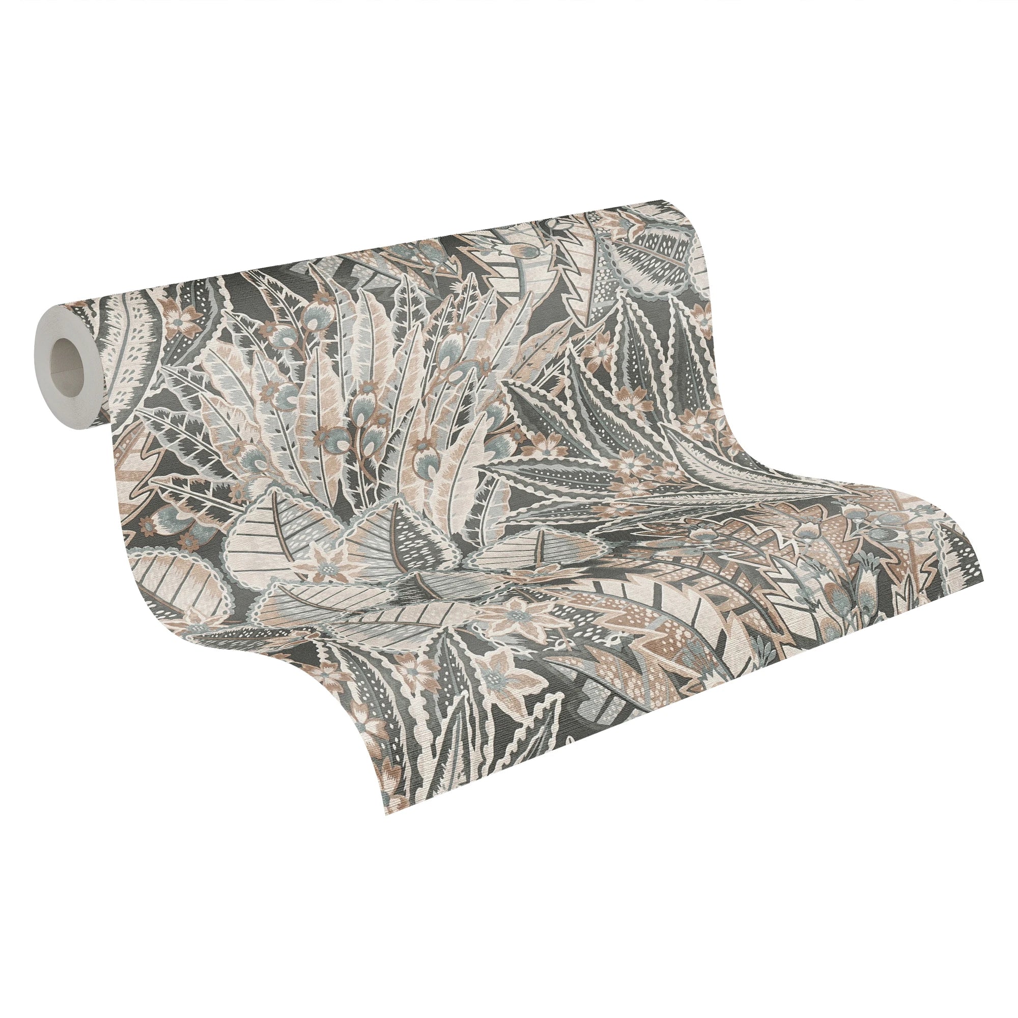 Made in Germany - Wallpaper rolls Floral Black Brown Grey White - Non Woven Vinyl - Wallpaper Leaves for Walls - 1005 x 053 m