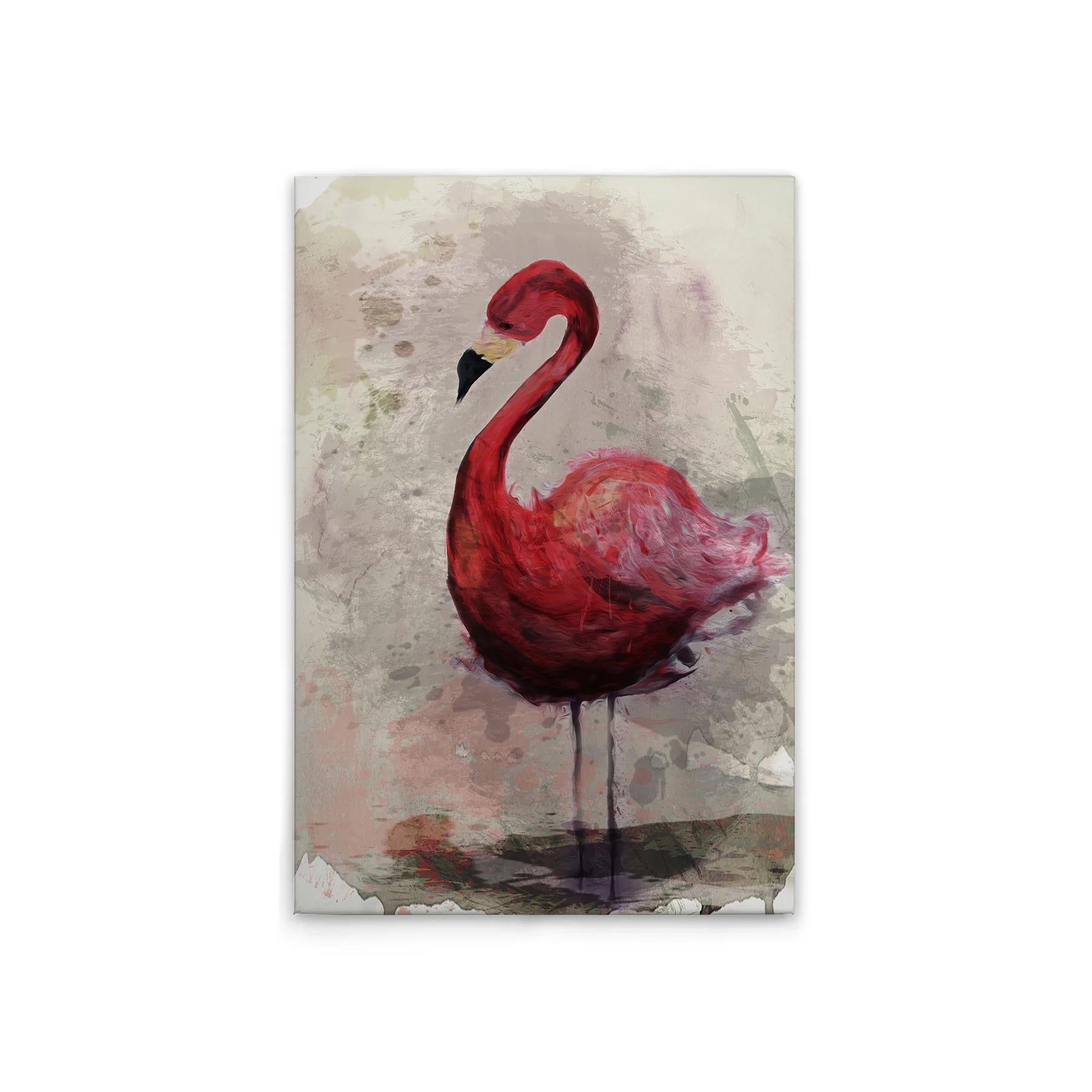 Made in Germany Modern Home Decor Canvas Flamingo Watercolour Wall Art Hanging Mural with Cream Beige Stretcher Frame