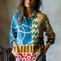 2025 Summer Elegant Office Ladies' New Loose Casual Printed Turnover Collar Long-sleeve Women's Blouse