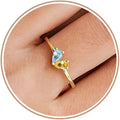 Dainty 14K Gold Plated Heart Emerald Gemstone Ring Colorful Birthstone Promise Wedding Engagement Rings for Women