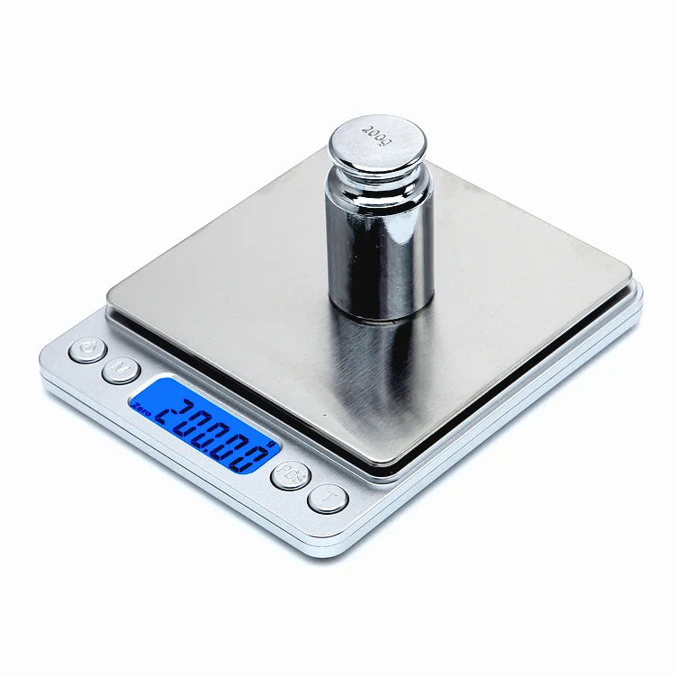 1kgX0.1g 2kgX0.1g 3kgX0.1g 500gX0.01g LCD Pocket Electronic Kitchen Scale 0.1g 0.01g Silver Battery/USB Rechargeable