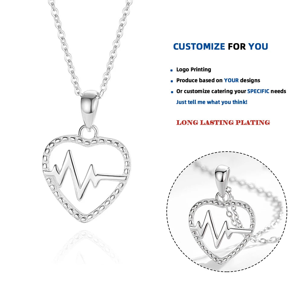 D294 Romantic Love Heartbeat Pendant Necklace 925 Sterling Silver Anniversary Wedding Party Gifts for Mother