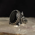 Azuris Custom Logo 925 Sterling Silver Ottoman Style Men's Ring Naturel Black Stone Handmade in Turkey Model VALKH1484