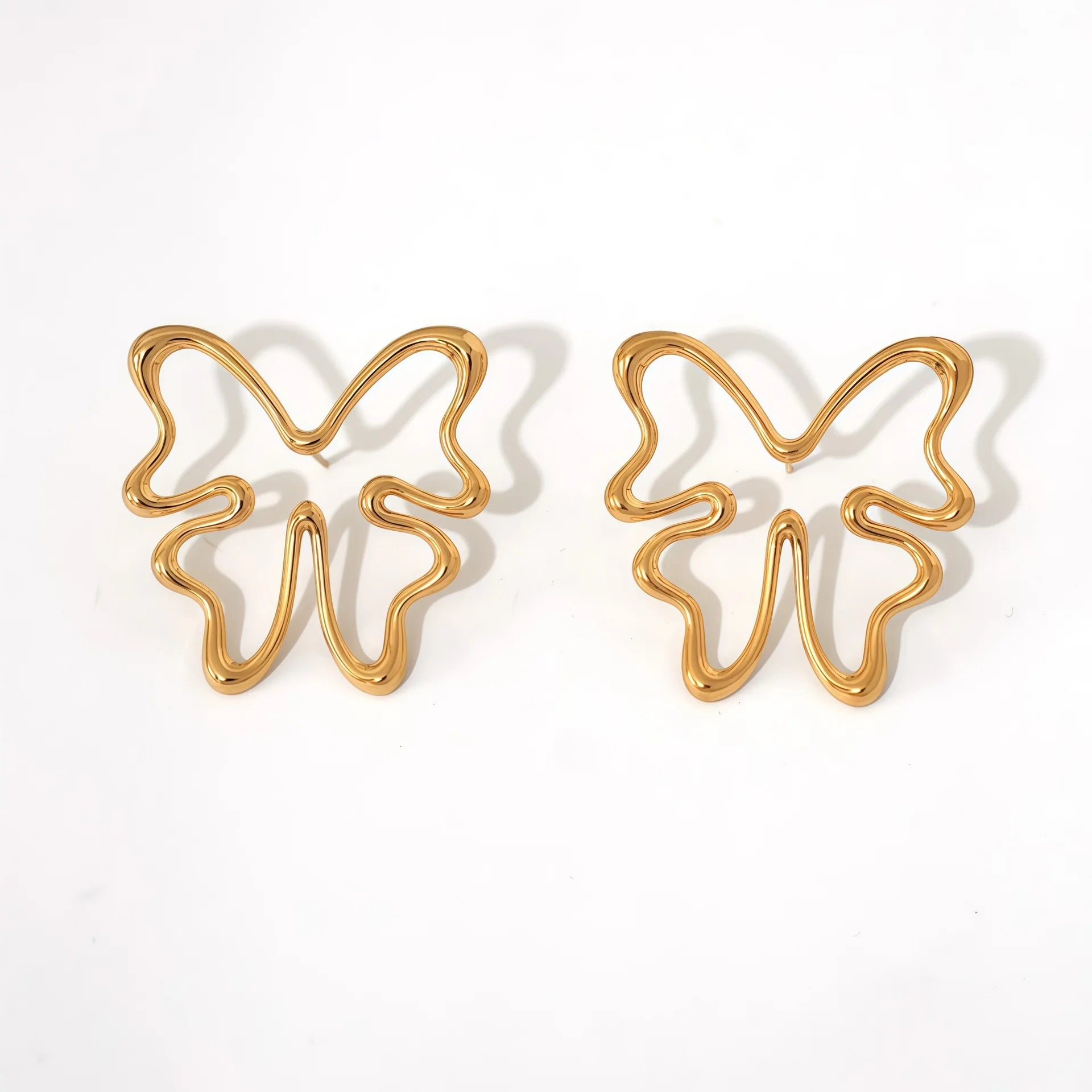 N&S Minimalist Unique Design 18K Gold Plated Stainless Steel Butterfly Hollow Stud Earrings Trendy Fashion Jewelry for Women