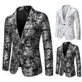 RNSHANGER Autumn Men's Slim Fit Print Blazer Jacket Fashion Handsome Business Casual Silver Stage Show Male Suit Jacket