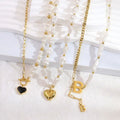 Luxury Exquisite 18K Gold Plated Stainless Steel Key and Lock Pearl Pendant Necklace Love Heart Cuban Chain Letter Necklace