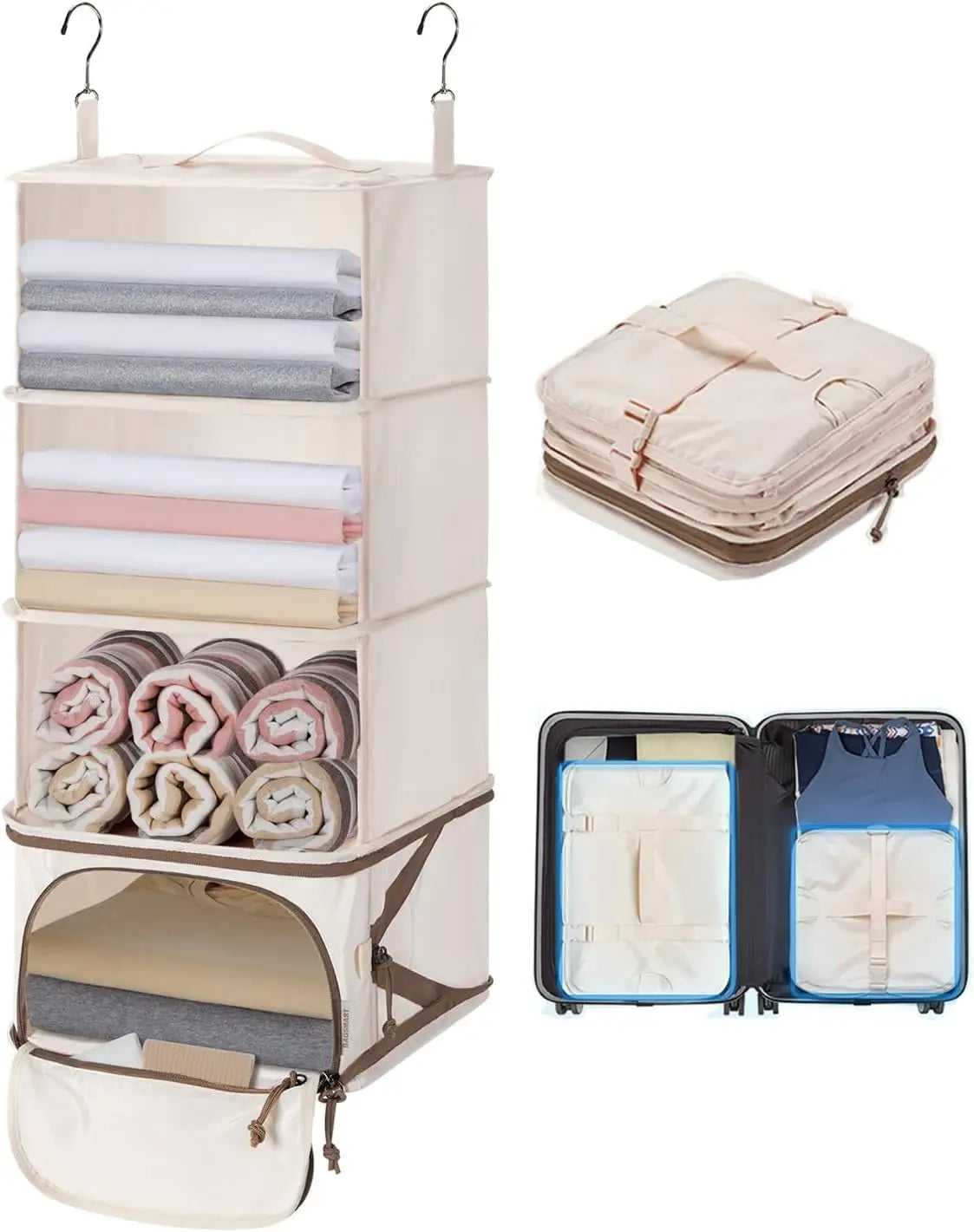 Fashionable Chicapo Portable Organizer Travel Hanging Bag Polyester Foldable Wardrobe Letter Pattern Hook Loop Closure Unisex