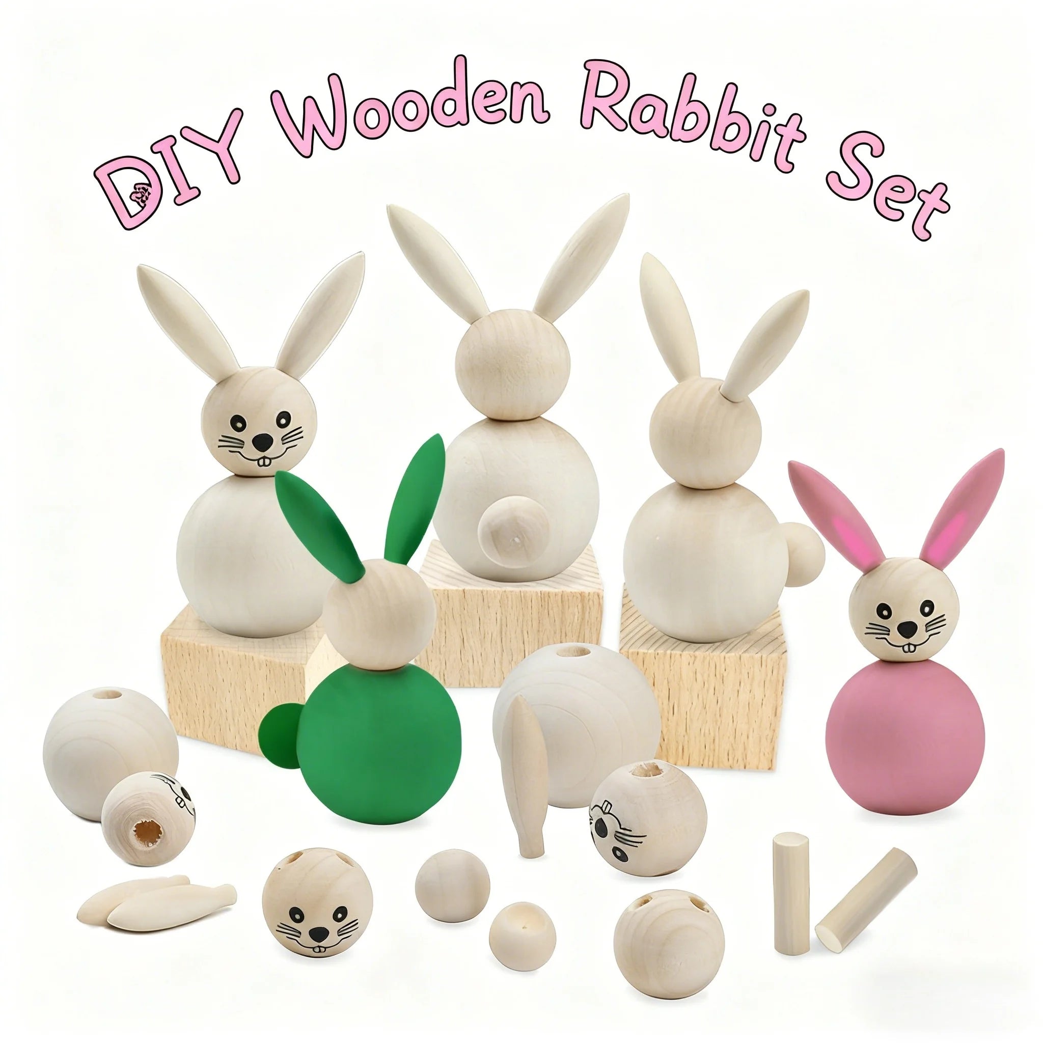 Easter Wooden Bunny Ornament Party Serving Tray Wooden Bunny Craft DIY Painted Wooden Bunny Decoration