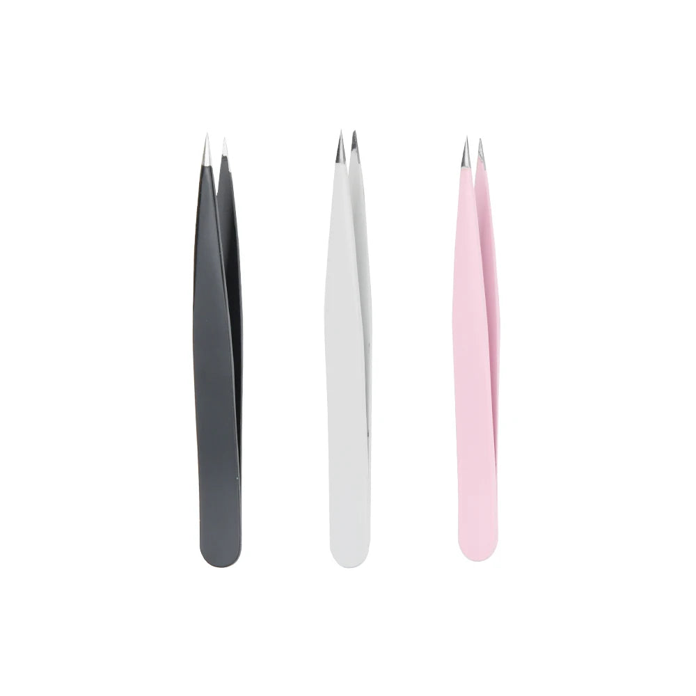 Wholesale Anti Static Black Steel Stainless Packing Cosmetic Tool Eyebrow Lash Pointed Tweezers for Beauty MegaBDM