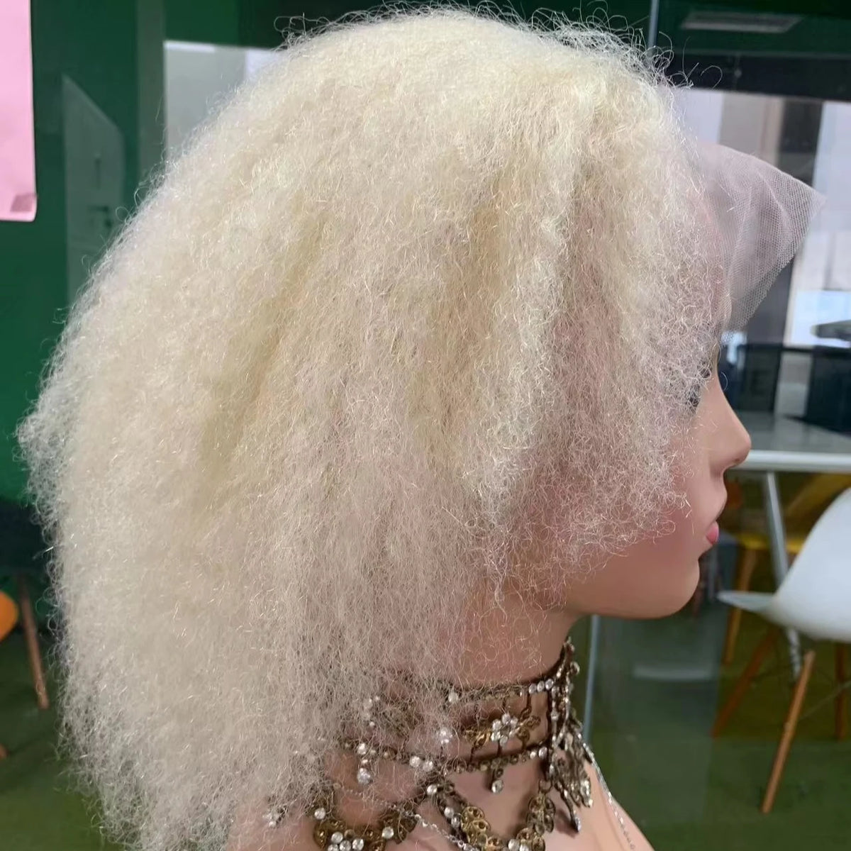 CF126 Blond 613# Afro Kinky Curl Full Lace Frontal Glueless Raw Human Hair Can Make Braided Wig Very Beautiful 10 Inches MegaBDM