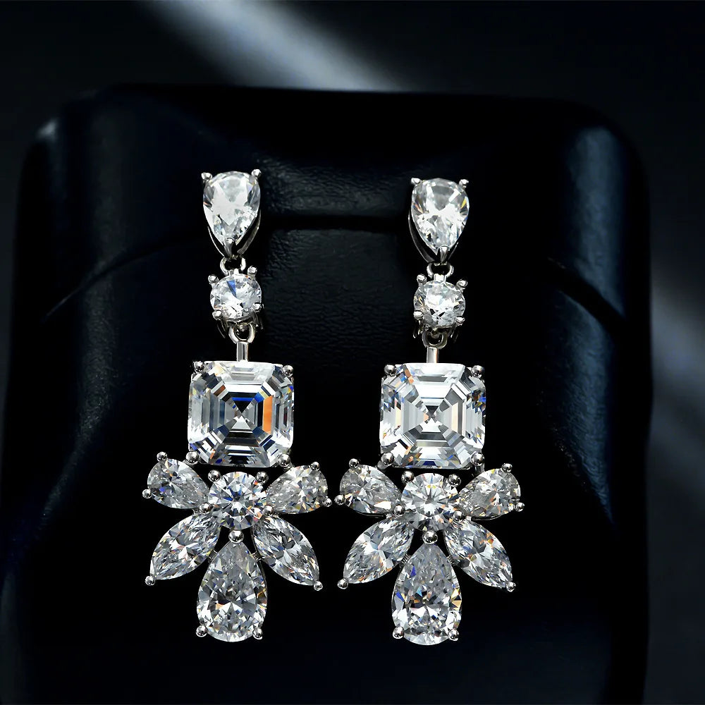 Luxury Brilliant Cubic Zircon Earrings 925 Silver Women CZ Wedding Bridal Jewelry Diamond Dress Accessories Gift