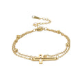 Wholesale Women's Religious Rose Gold Plated Zinc Alloy Classic Symbols Charm Cross and Bead Bangle