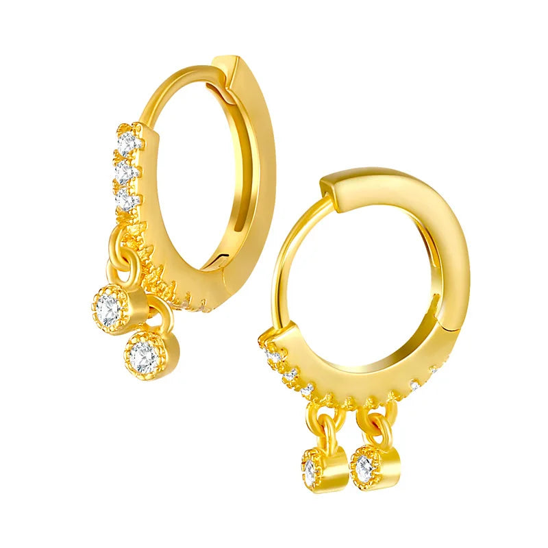 Mini 925 Sterling Silver Diamond Mini Huggie Earrings With Double Bezel CZ Charms Thin Gold Hoop Earring
