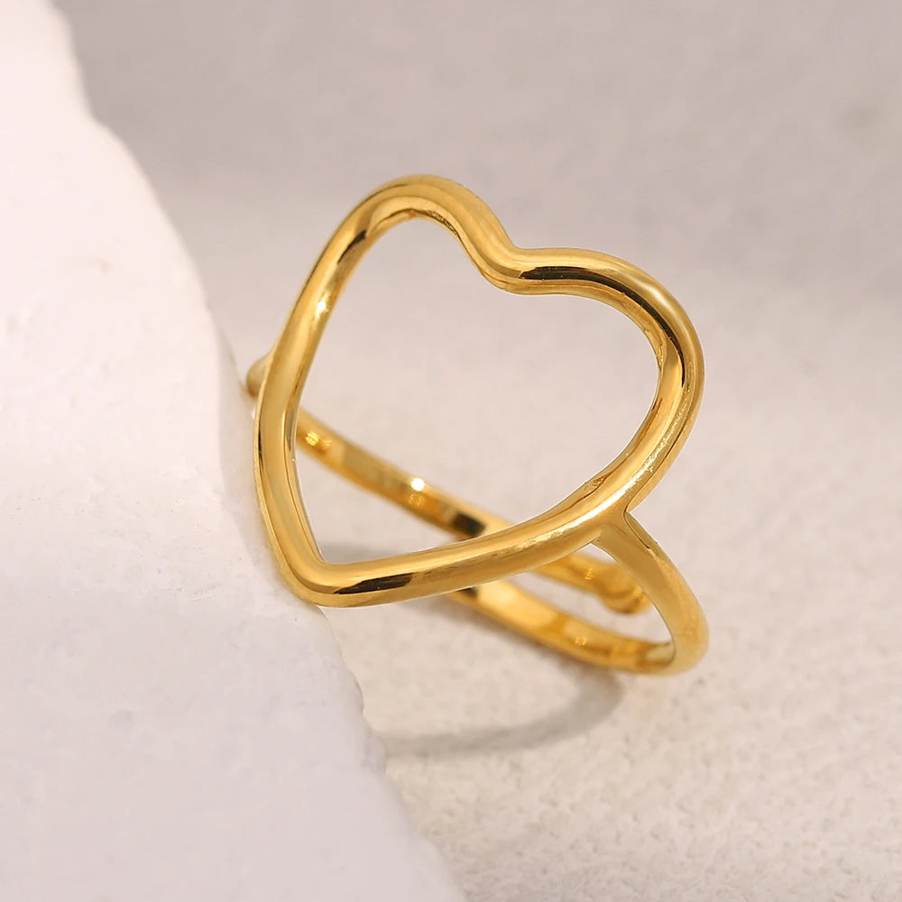 Dreamshow Hollow Heart Ring Fashion Stainless Steel Jewelry for Women Rings Non Tarnish Sold Plated Jewelry
