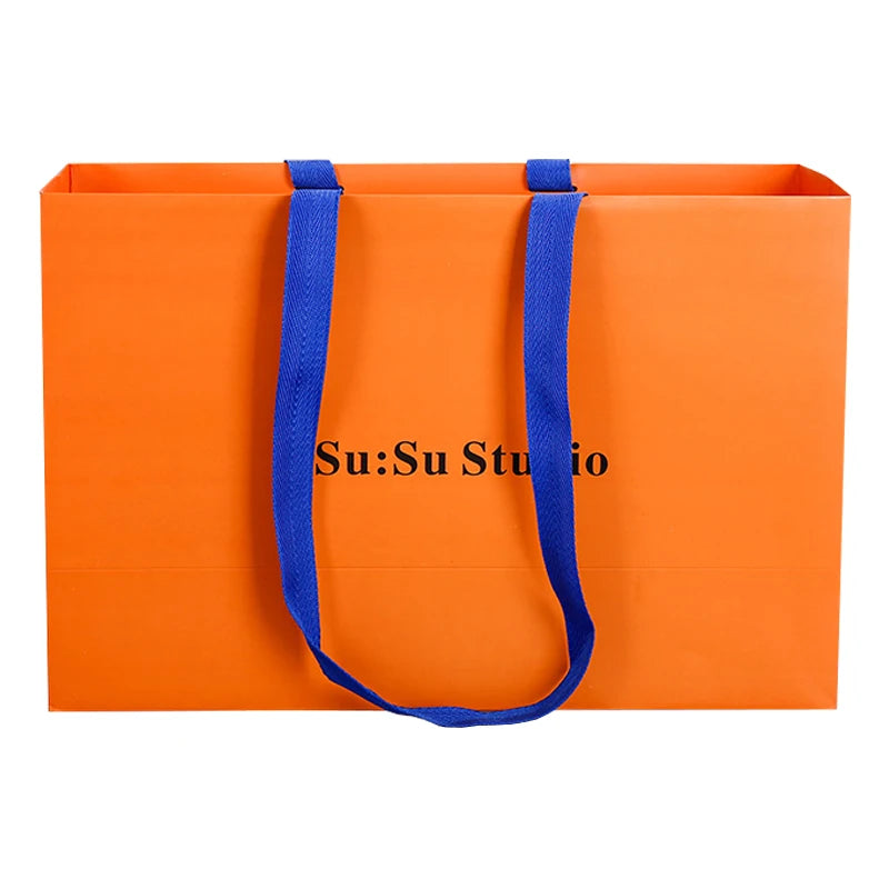 Orange Recycle Printed Paper Carrier Bags with Blue Handle