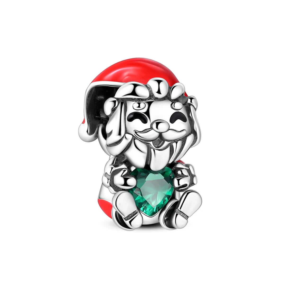 Christmas Series - Silver Fashion Santa Claus Heart Charms Pendant with Zircon for Women's Party Gift