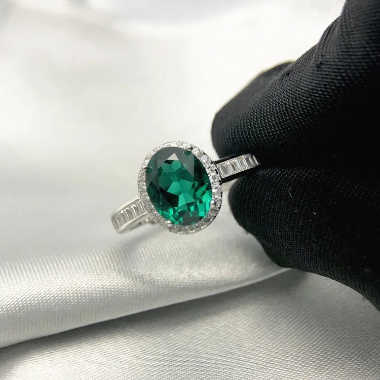 Zambian Green Emerald Diamond Ring Fine Jewelry Women Engagement Silver Ring