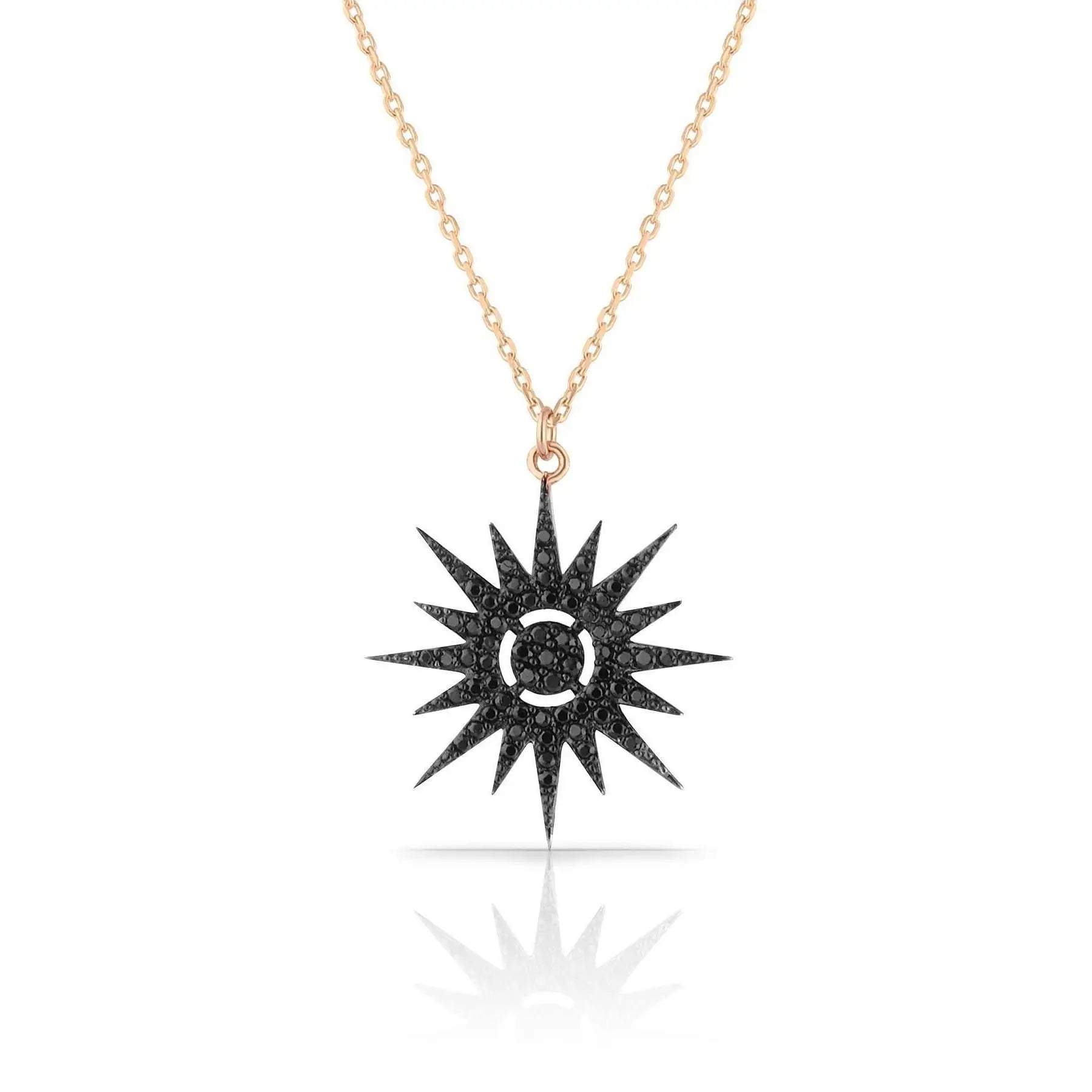 Women's 925 Sterling Silver North Star Pendant Necklace with Black Stone Elegant ALK1723 Fine Jewelry Made in Turkey