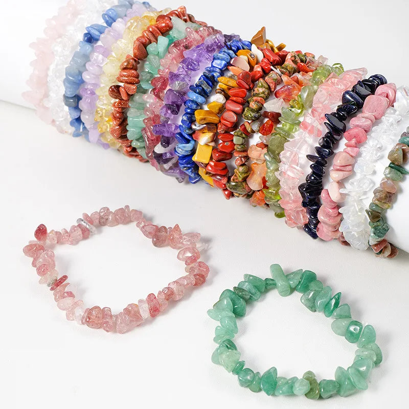 Natural Chip Natural Stone Bracelet Healing Crystal Gemstone Stretchy Chipped 7 Chakra Stone Bracelets for Mother's Day Gifts