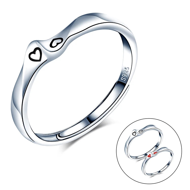 In Stock Heart to Heart Adjustable S925 Sterling Silver Couple Wedding Band Noble Open Ring for Man MegaBDM