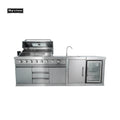 Portable Outdoor Kitchen Unit with 8-Burner BBQ Grill 58L Fridge Locking Swivel Casters