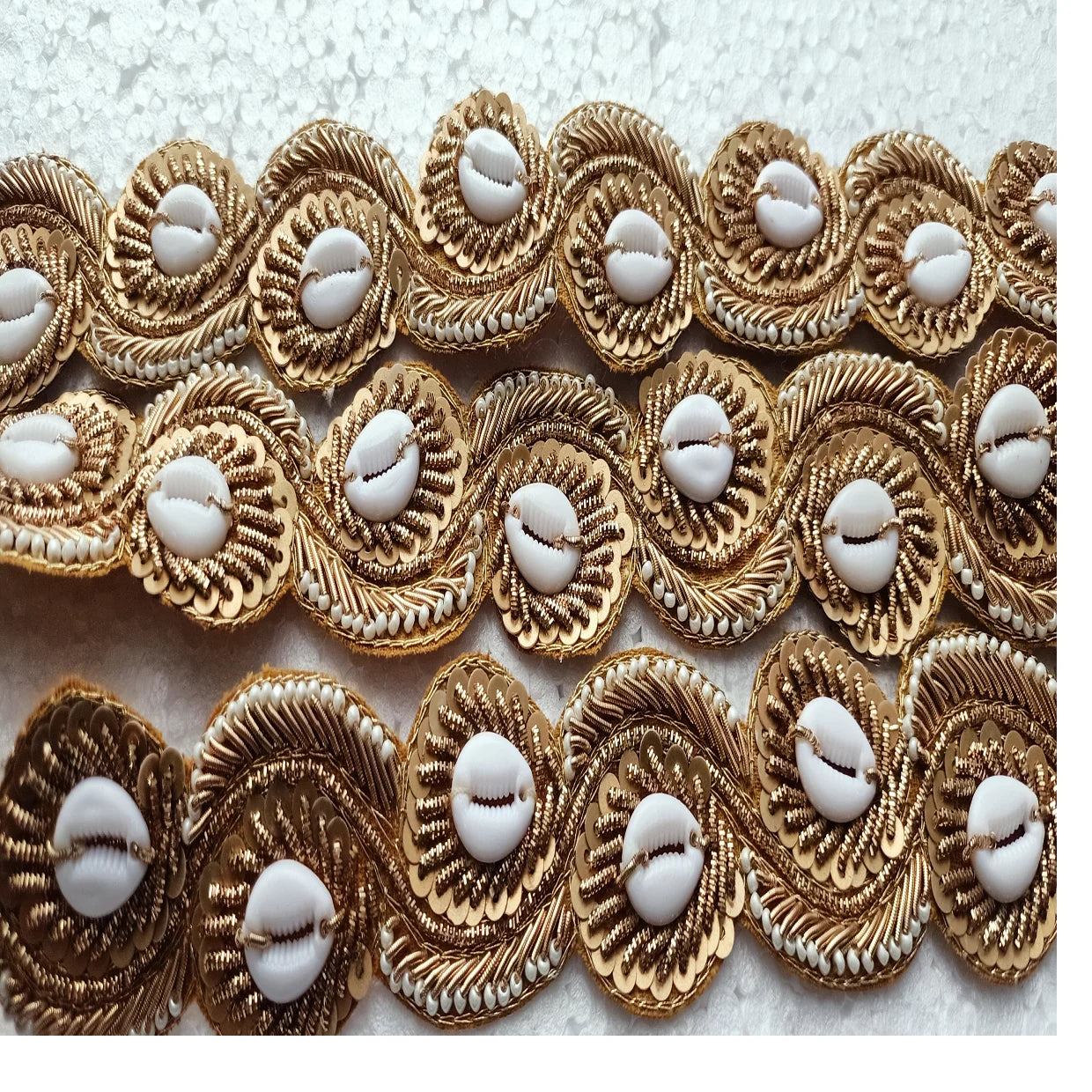 Custom Made Hand Embroidered Eco-Friendly Cutwork Laces with Cowry White Shells for Bridal Dress Vintage Beautification Resale