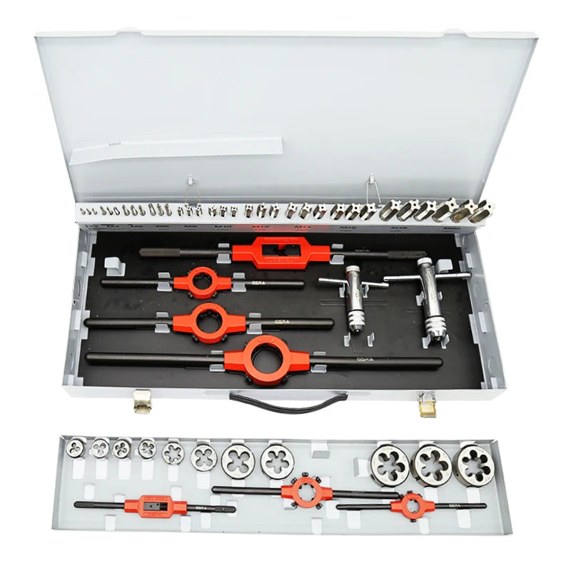 Factory Price 56pcs M3~M20 Tool Set HSS M2 Hand Tap and Die Set in Grey Metal Box Hand Tool DIY Kit MegaBDM