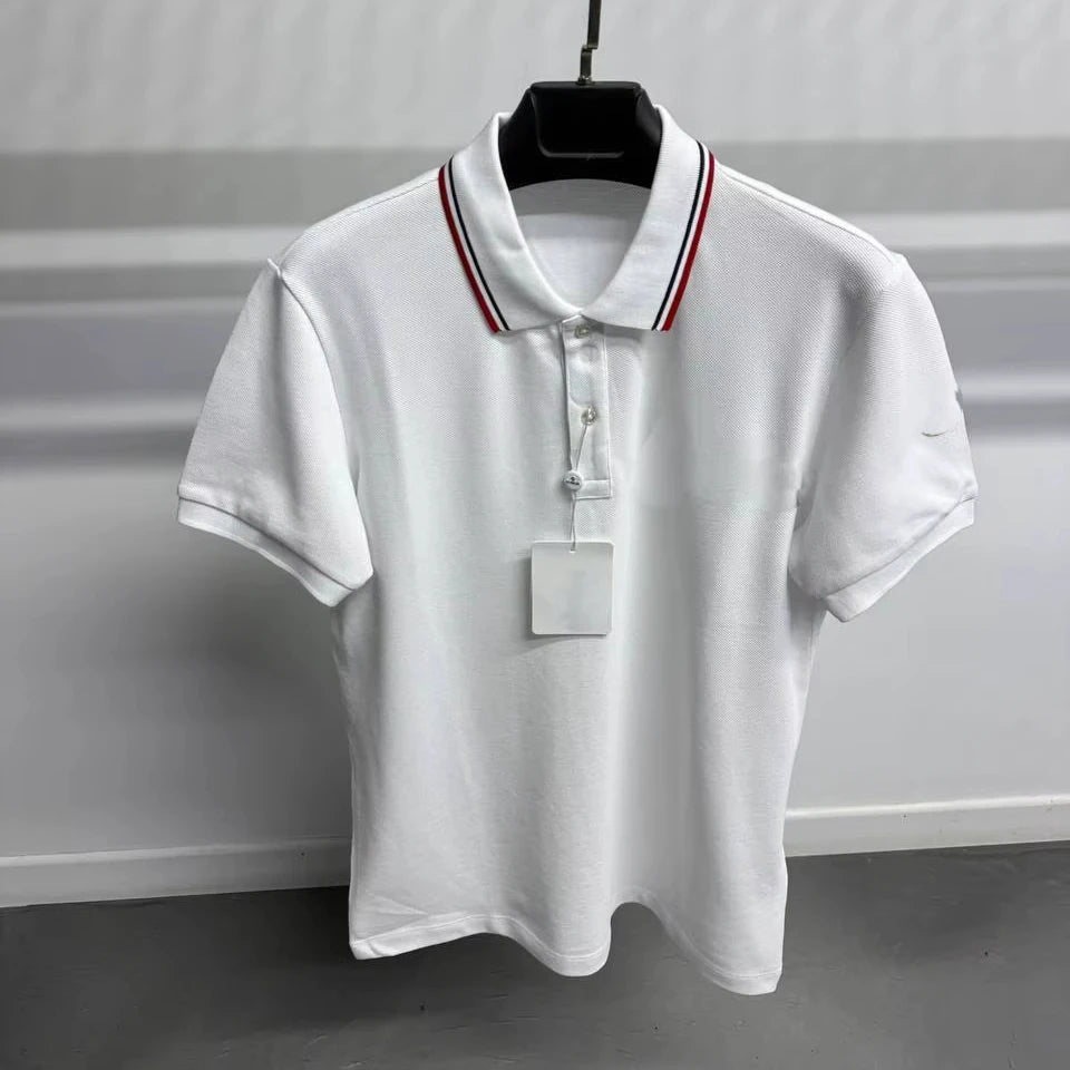 Plain Men's 100% Cotton Woven Dot T-Shirt Short Sleeve V-neck Casual Breathable Eco-Friendly Anti-UV OEM ODM Custom Logo Front