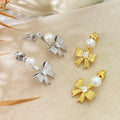 Pearl Stud Earrings Foxi New Arrival Fashion Gold Plated Jewelry Brass Bow Earrings for Women