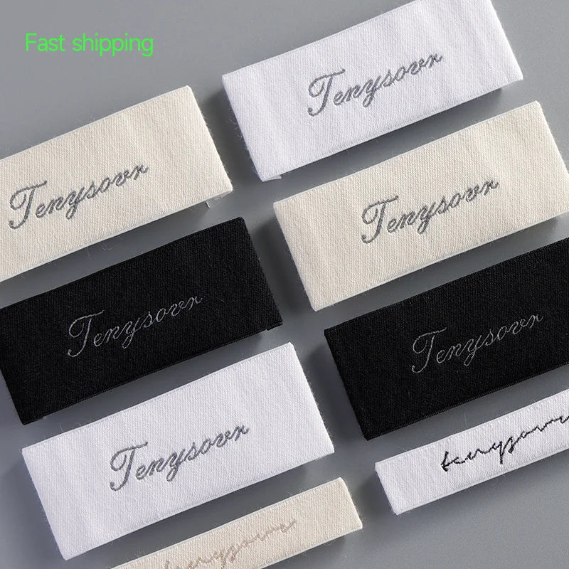 Custom Private Logo Garment Fabric Label 100% Organic Cotton High Density Jacquard Clothes Satin Woven Tag Iron on Woven Labels