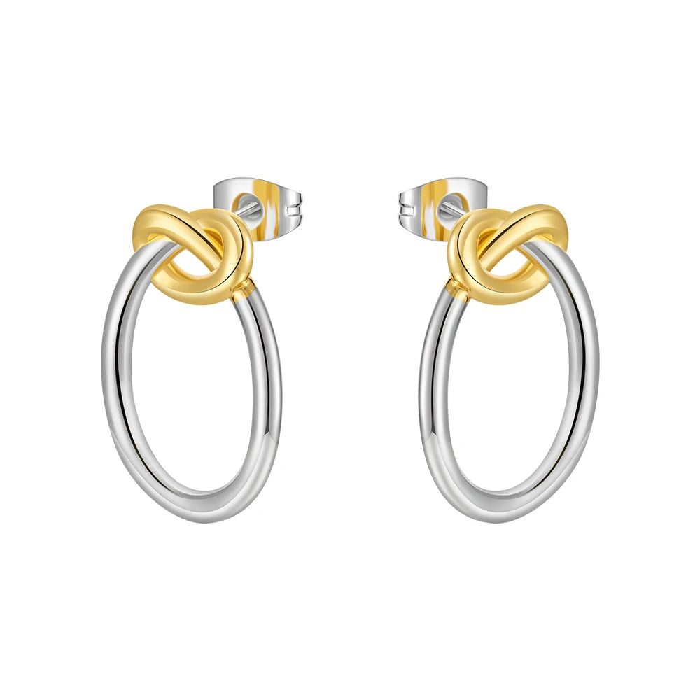 Latest 18K Gold Plated Brass Jewelry Hollow Oval Knot Two Tone Color Stud Earrings Hypoallergenic for Woman Earrings E241636
