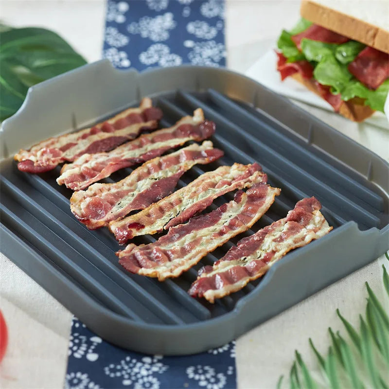 LifeTop Silicone Microwave Bacon Cooker Large Silicone Microwave Bacon Tray