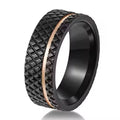 POYA New 8mm Black Plated Rose Gold Grooved Stainless Steel Rhombus Cut Finish Men's Ring for Weddings Gifts