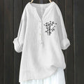 2025 Autumn New Loose Comfortable Stylish and Versatile Printed Long-sleeve V-neck Button Shirt