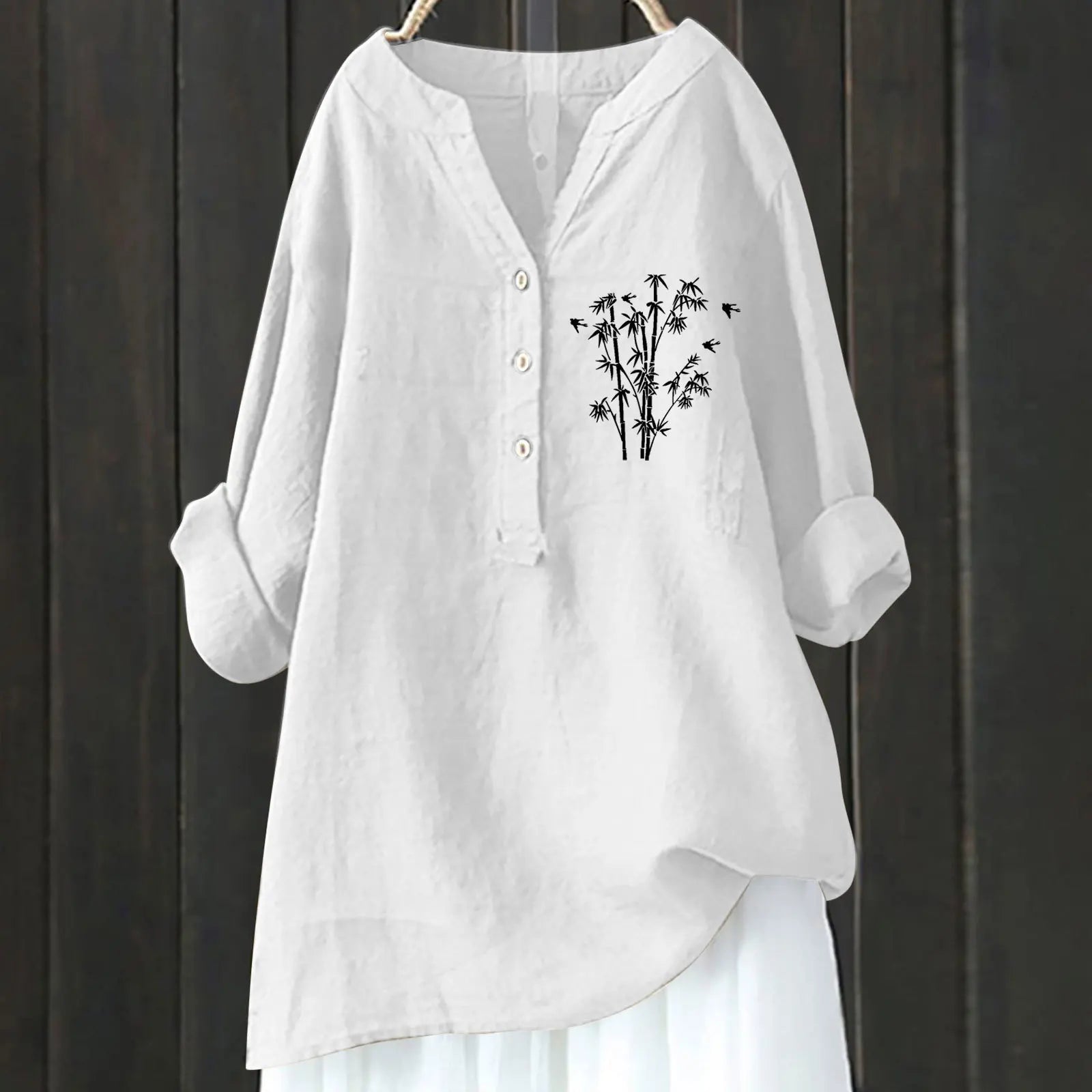 2025 Autumn New Loose Comfortable Stylish and Versatile Printed Long-sleeve V-neck Button Shirt