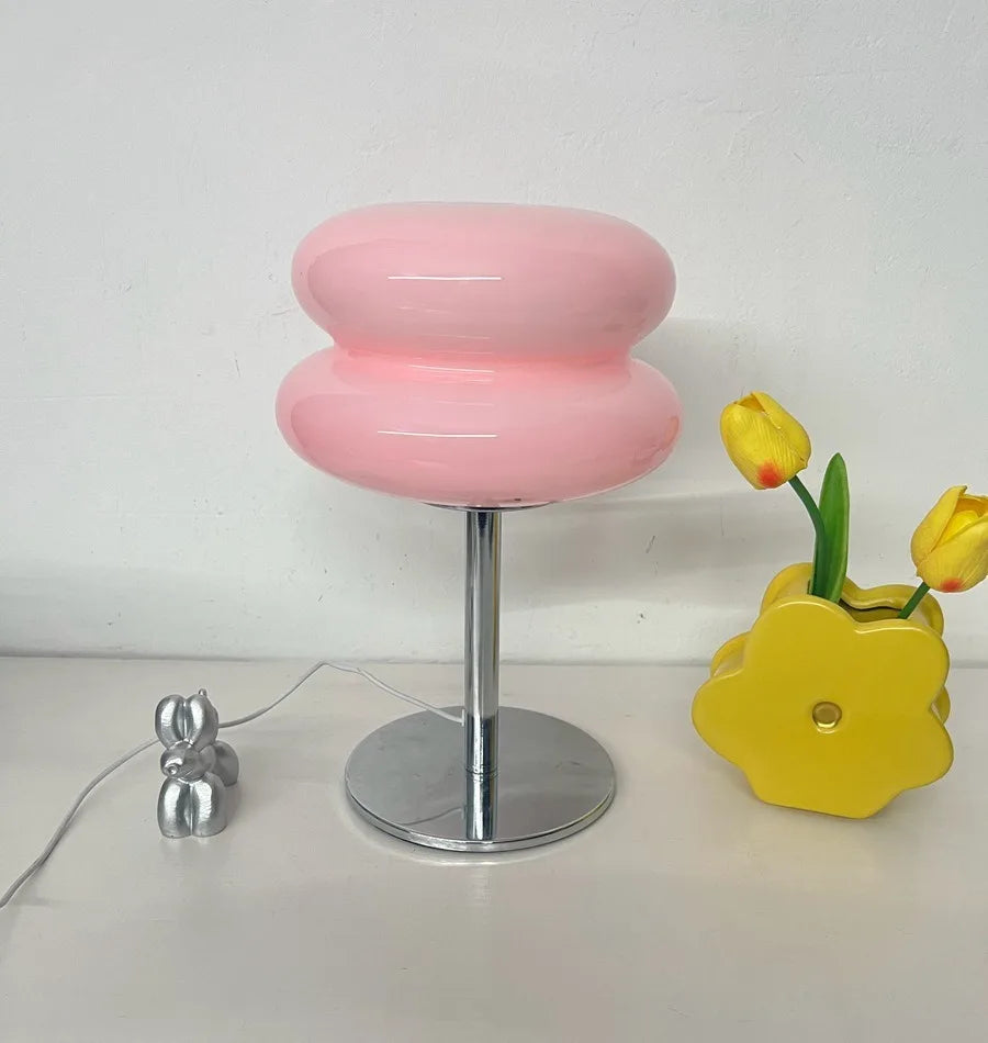 JAIYI Modern Mushroom Glass LED Table Lamp in Orange Is Suitable for Bedroom Bedside Study and Home Decoration